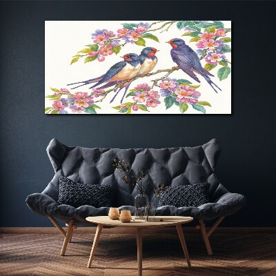 Birds in the flowering branches Print on canvas