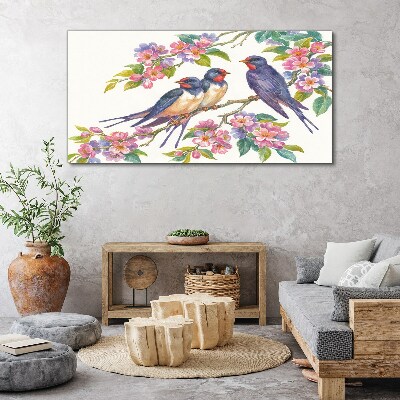 Birds in the flowering branches Print on canvas