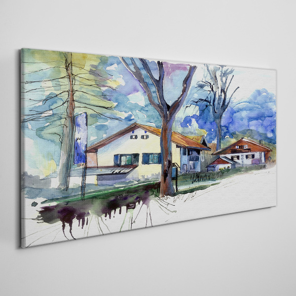 Rural landscape in watercolor Canvas wall art
