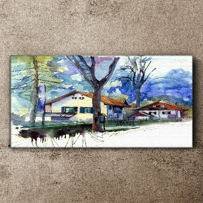 Rural landscape in watercolor Canvas wall art