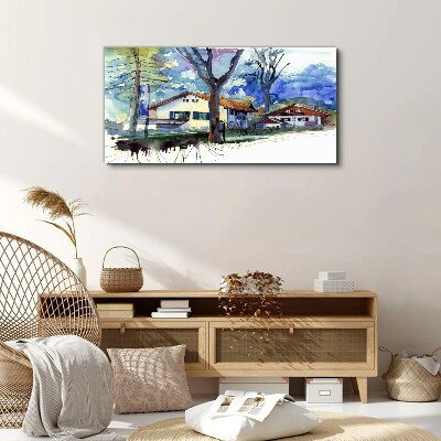 Rural landscape in watercolor Canvas wall art