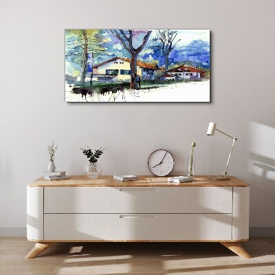 Rural landscape in watercolor Canvas wall art