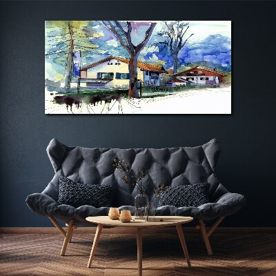 Rural landscape in watercolor Canvas wall art
