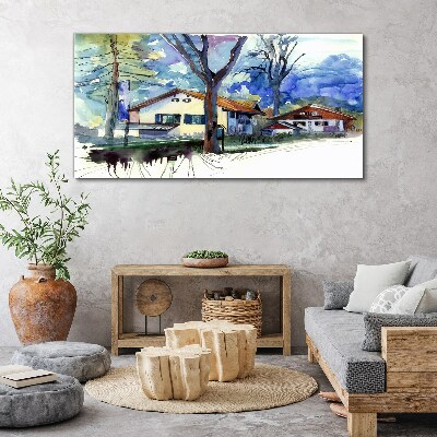 Rural landscape in watercolor Canvas wall art
