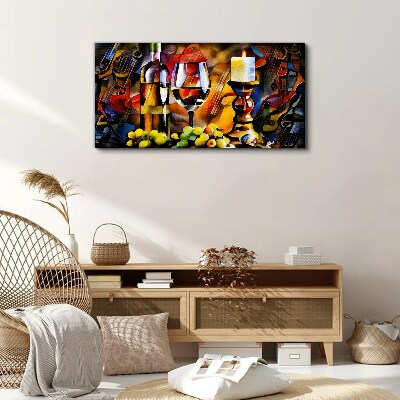 An evening with wine and fruit Print on canvas