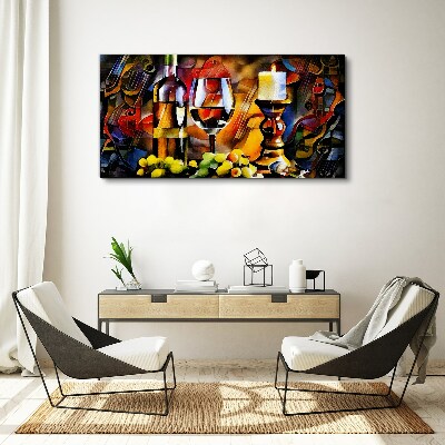 An evening with wine and fruit Print on canvas