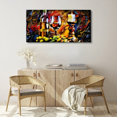 An evening with wine and fruit Print on canvas