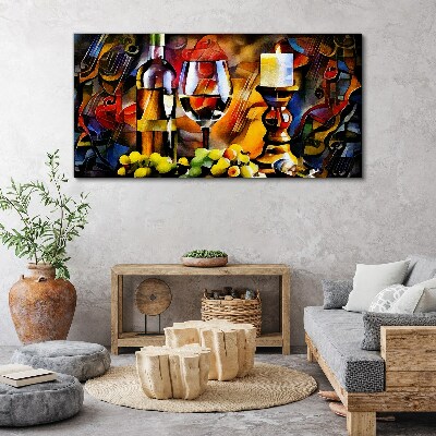 An evening with wine and fruit Print on canvas