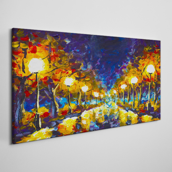 Evening alley with lamps Print on canvas