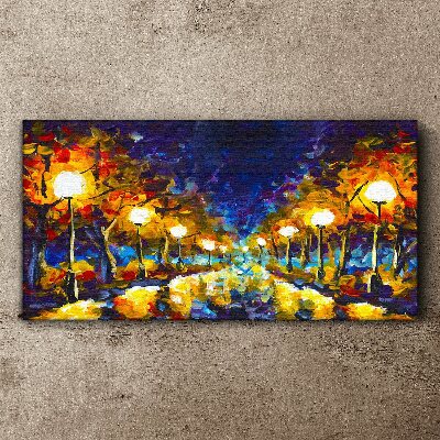 Evening alley with lamps Print on canvas