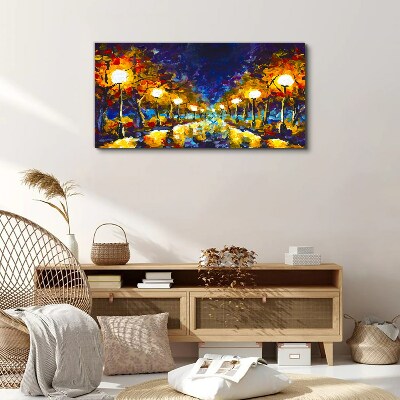 Evening alley with lamps Print on canvas