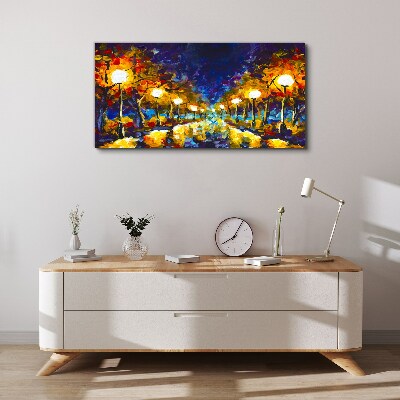 Evening alley with lamps Print on canvas
