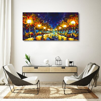 Evening alley with lamps Print on canvas
