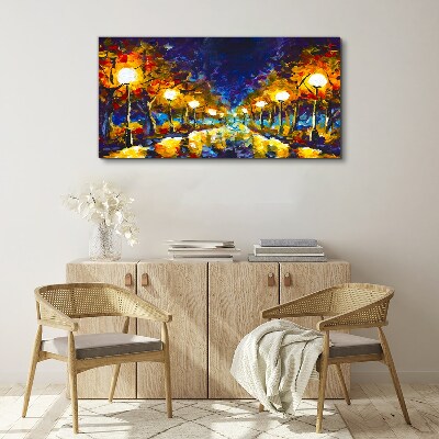 Evening alley with lamps Print on canvas