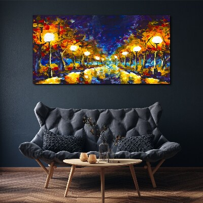 Evening alley with lamps Print on canvas