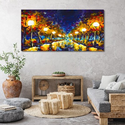 Evening alley with lamps Print on canvas