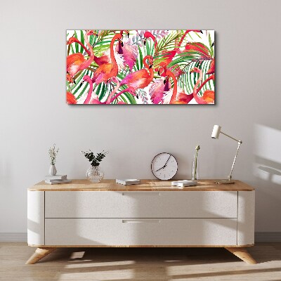 Flamingos in a tropical paradise Print on canvas