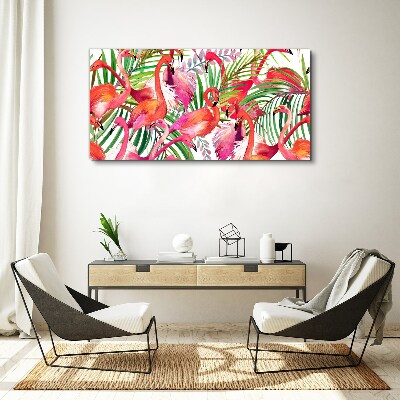 Flamingos in a tropical paradise Print on canvas