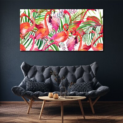 Flamingos in a tropical paradise Print on canvas