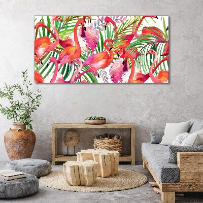 Flamingos in a tropical paradise Print on canvas