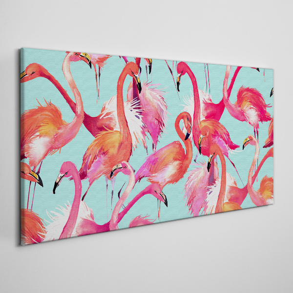 Pink flamingos on a turquoise background Canvas wall art