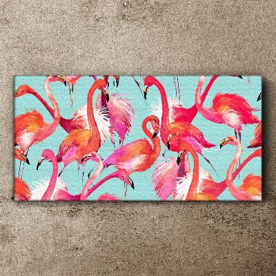 Pink flamingos on a turquoise background Canvas wall art