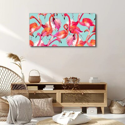 Pink flamingos on a turquoise background Canvas wall art