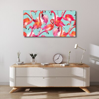 Pink flamingos on a turquoise background Canvas wall art