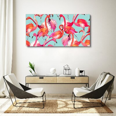 Pink flamingos on a turquoise background Canvas wall art