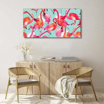Pink flamingos on a turquoise background Canvas wall art