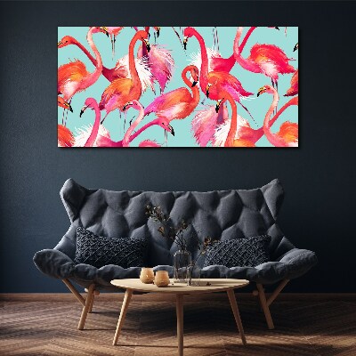 Pink flamingos on a turquoise background Canvas wall art