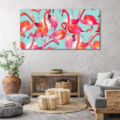 Pink flamingos on a turquoise background Canvas wall art
