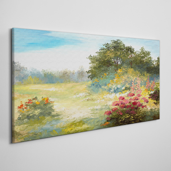 Floral landscape of a summer morning Canvas wall art