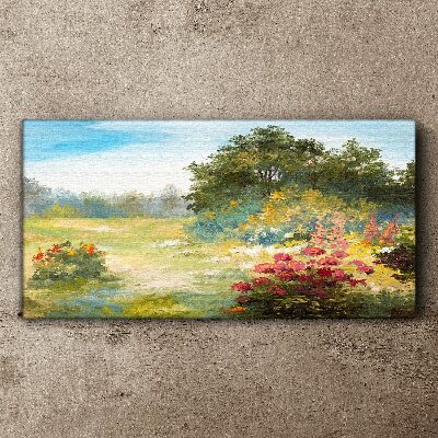 Floral landscape of a summer morning Canvas wall art
