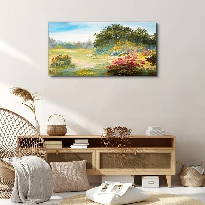 Floral landscape of a summer morning Canvas wall art