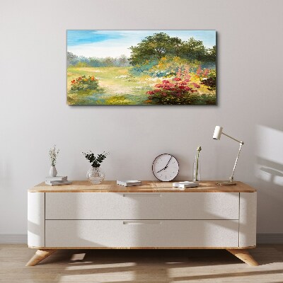 Floral landscape of a summer morning Canvas wall art