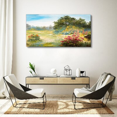 Floral landscape of a summer morning Canvas wall art