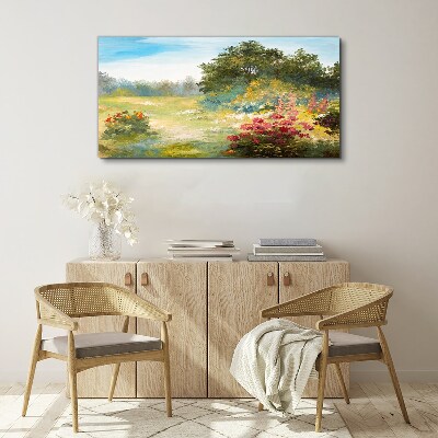 Floral landscape of a summer morning Canvas wall art