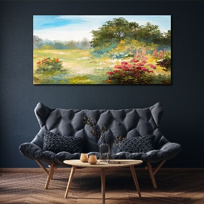 Floral landscape of a summer morning Canvas wall art