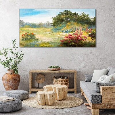 Floral landscape of a summer morning Canvas wall art