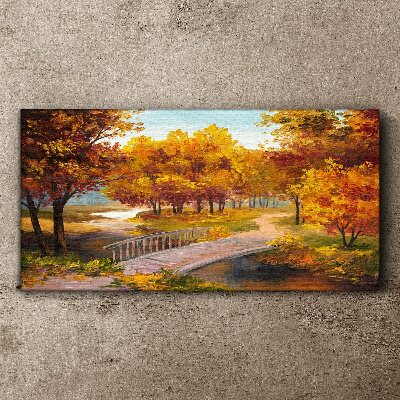 Golden bridge in autumn park Canvas wall art
