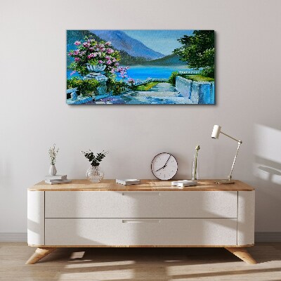 Romantic view over the lake Print on canvas