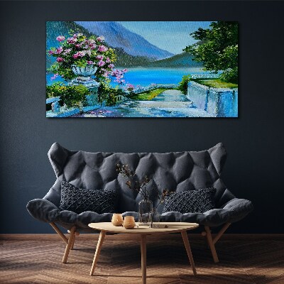 Romantic view over the lake Print on canvas