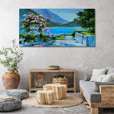 Romantic view over the lake Print on canvas