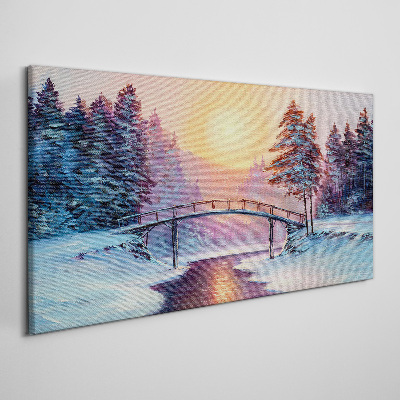 Painting winter trees bridge Canvas print