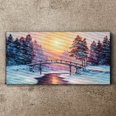 Winter bridge in the sunlight Print on canvas