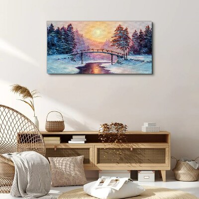 Painting winter trees bridge Canvas print