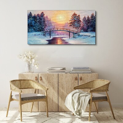 Winter bridge in the sunlight Print on canvas
