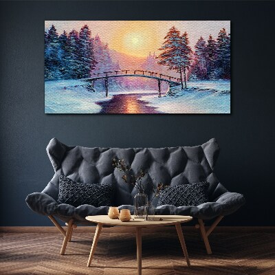 Painting winter trees bridge Canvas print