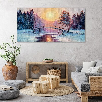 Painting winter trees bridge Canvas print